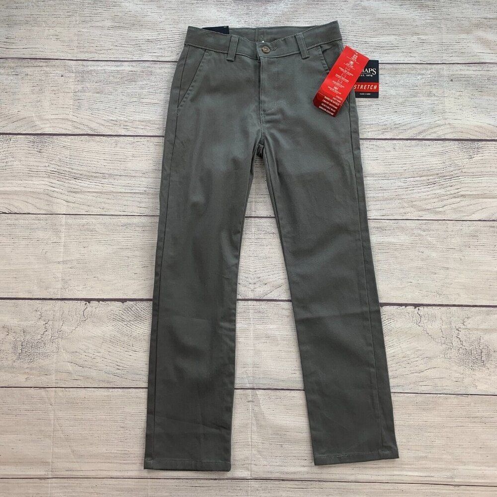 Chaps Khaki Pants sz Boys 8 Gray Adjustable Waist Easy Care Inseam 24" New NWT